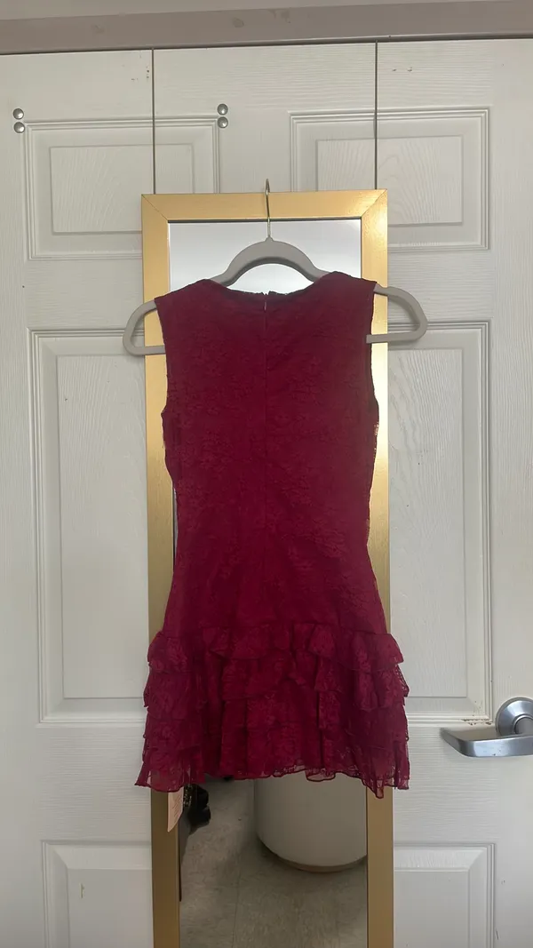 Burgundy ruffle lace mini dress - Image 3