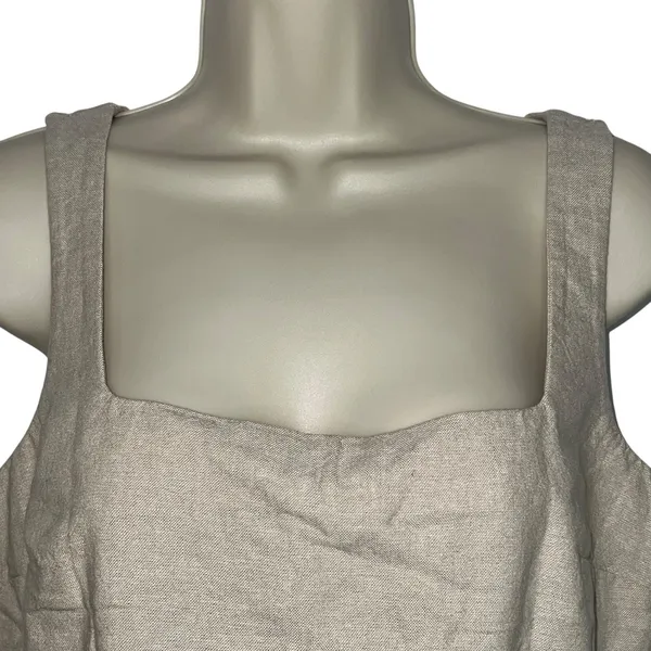 Old Navy Cropped Square Neck Linen-Blend Tank Top Small Neutral Tan‎ Minimalist - Image 3