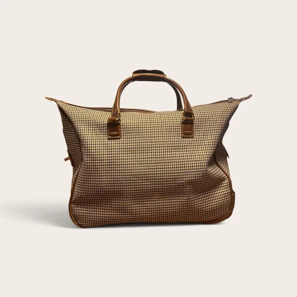 Vintage London Fog Brown Houndstooth Travel Tote with Leather Trim - Image 3