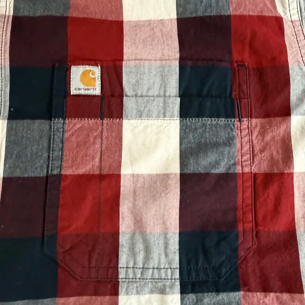 Carhartt Men’s XL Regular Plaid Short Sleeve Button Up Shirt Red Navy NWT - Image 10