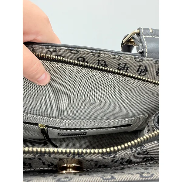 Dooney & Bourke Signature Monogram Jacquard Satchel Gray‎ Black Shoulder Bag - Image 15