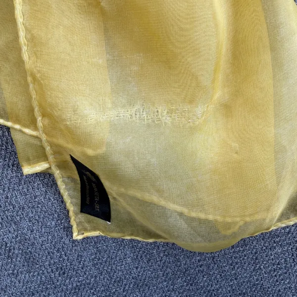 100% Silk Scarf Sheer Gold Yellow Floral Embroidered Sheer Made in Italy Boho - Image 4