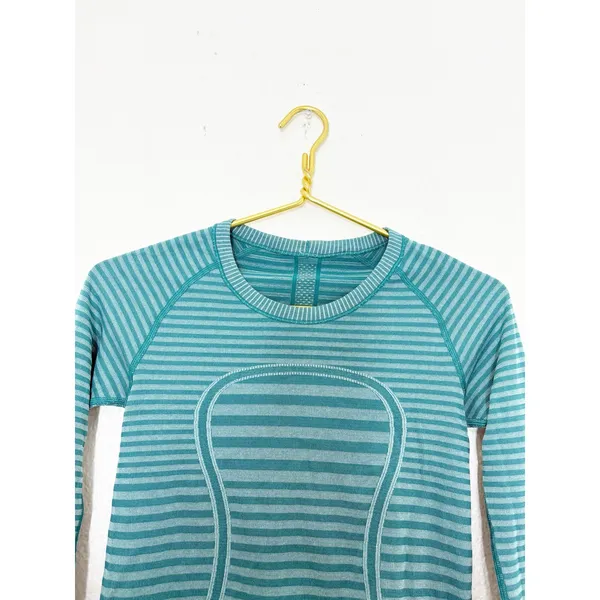 Lululemon Swiftly Tech Long Sleeve Crew Teal Blue Green Striped Running Top 4 - Image 5