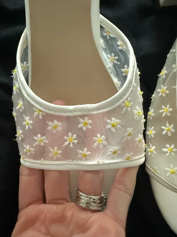 {FOREVER 21} White Daisy Embroidered Block Heel Slide Sandals - Image 2