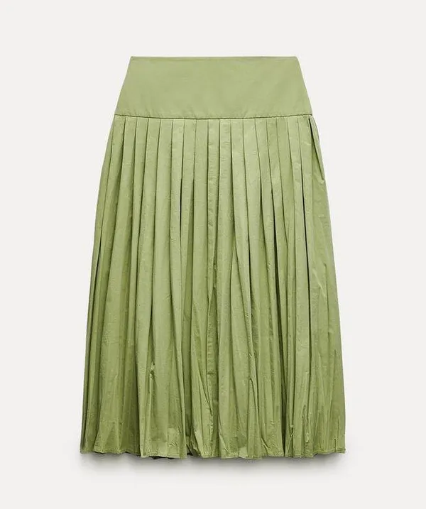 ZARA NWT Green YOKE DETAIL PLEATED SKIRT ZW COLLECTION. Size Medium - Image 3