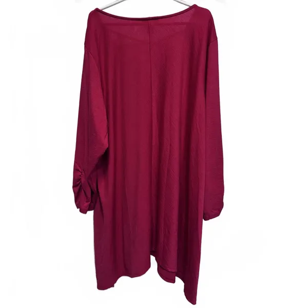 Alyx Red Lattice Ruched Sleeves Shark Bite Hem Top Plus Size 3X - Image 2