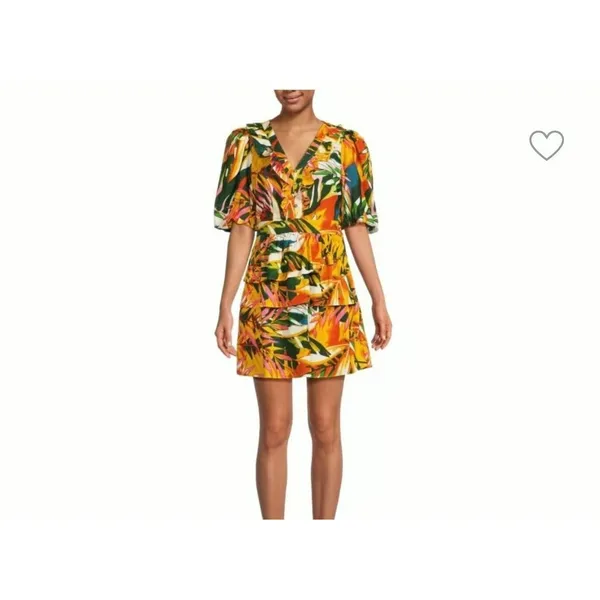 Walter Baker Dress‎ Womens 6 Multicolor Tropical Palm Print Ruffle Mini W71469 - Image 2