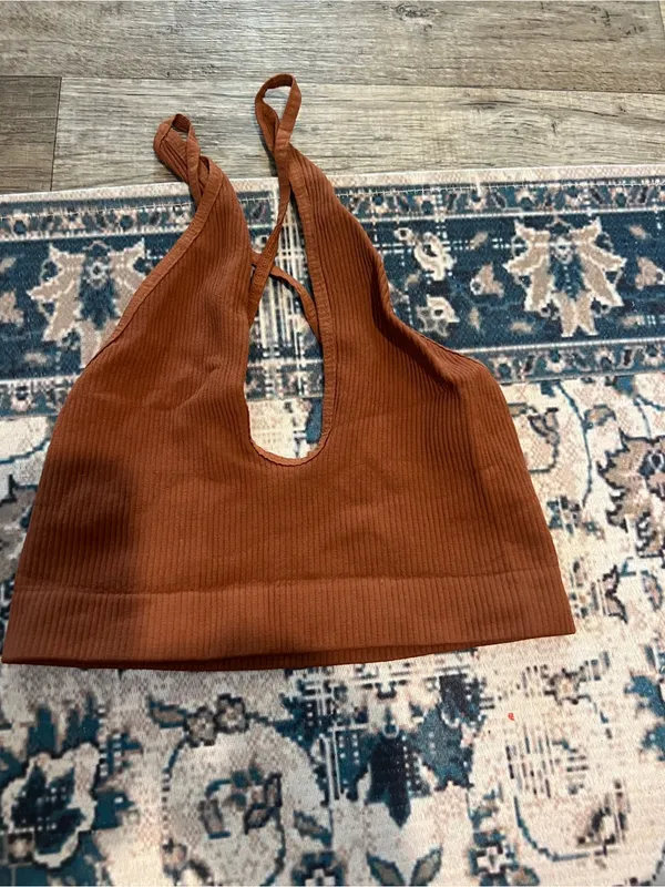 Free people intimately seamless Rust Brown Ribbed Halter Bralette - Image 3