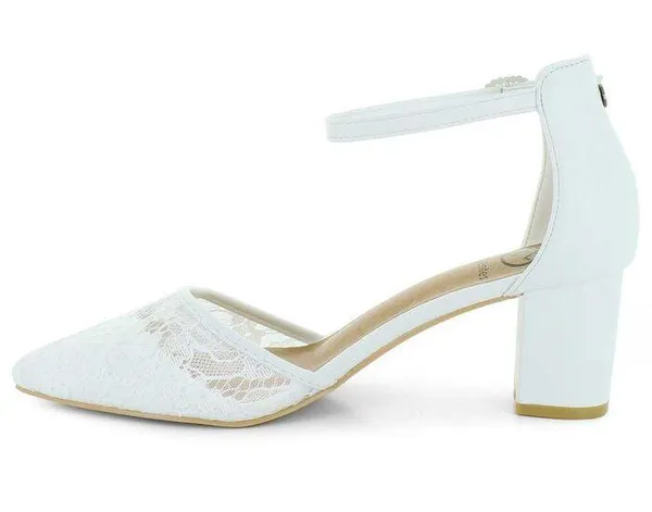 White 9 Wide Gwendoline Lace Heel - Image 2
