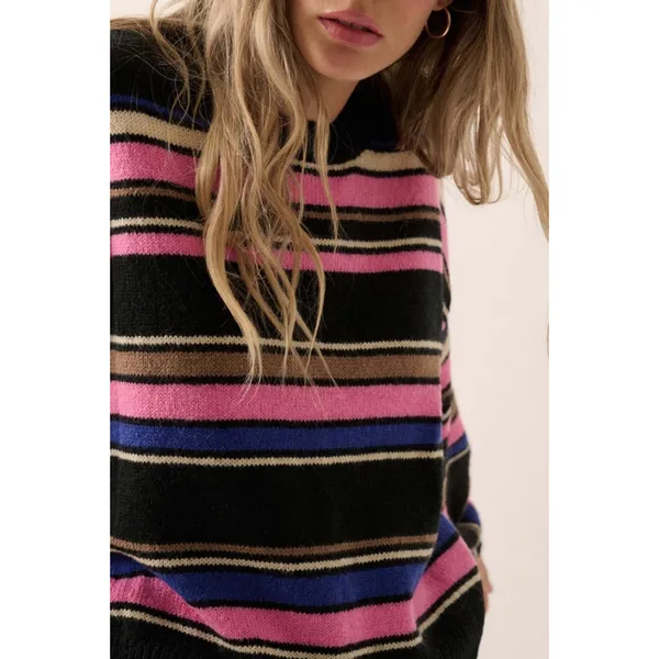 Women's Striped Sweater, M, Multicolor Black Size M - Image 7