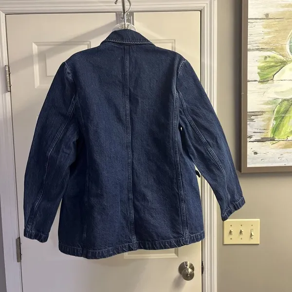 Abercrombie & Fitch Dark Wash Boxy Long Sleeve Jean Blazer Jacket Button Medium - Image 9