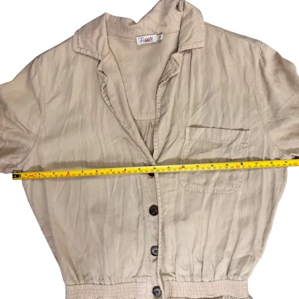 Faherty Arlie Day‎ Tan Linen Blend Button Front Short Sleeve Romper Size Small - Image 11