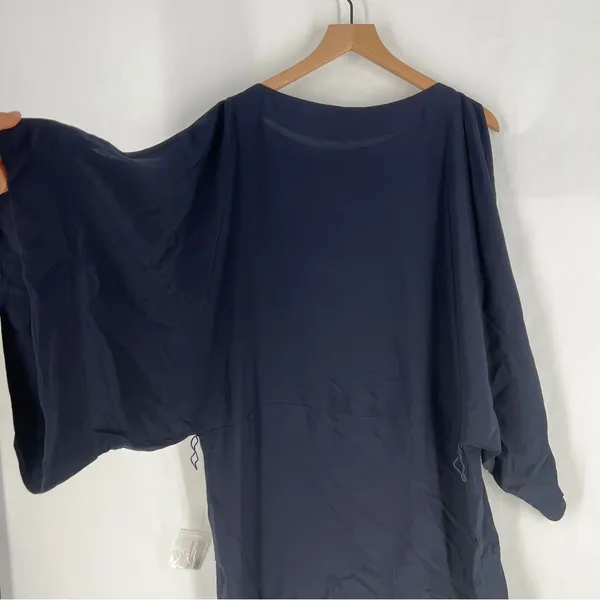 Free People Navy Blue Floral Beaded Embroidered Chiffon Dolman‎ Sleeve Dress M - Image 13