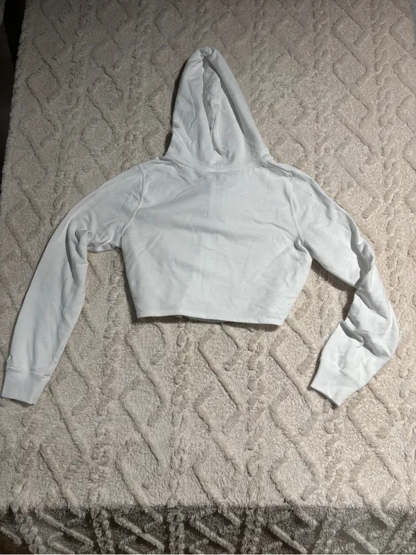 Hollister white cropped zipped hoodie large NWT - Image 4
