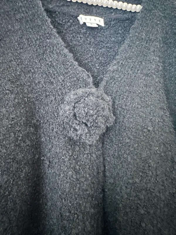 HYFVE Black Fuzzy Rosette Oversized Poncho Cardigan - Image 3