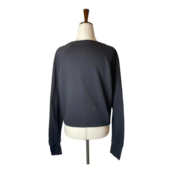 Champion‎ Sweatshirt Women Meddium Black Crew Neck Cropped Raw Hem Logo Athletic - Image 3