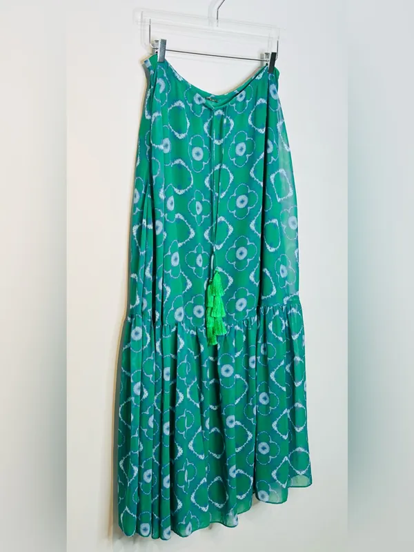Alexis Green Meadow Tie Dye Chiffon Print Tassel Tie Maxi Skirt - Image 4