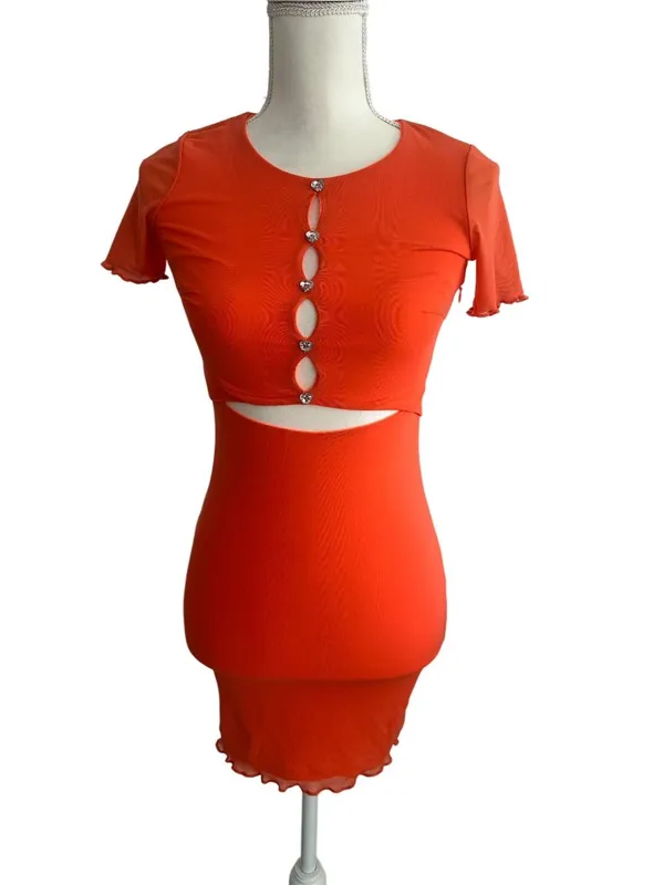 WHITE FOX Orange Bodycon Cutout Stretch Dress Size XS - Image 3