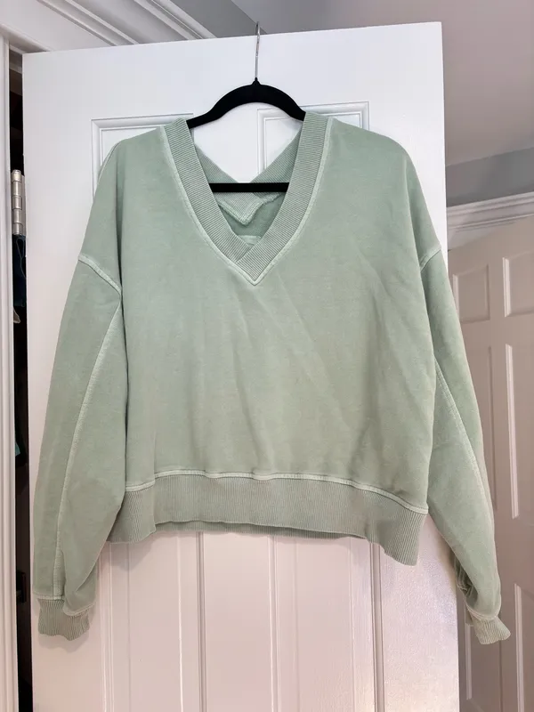Aerie Green V-Neck Oversized Sweatshirt - Image 2