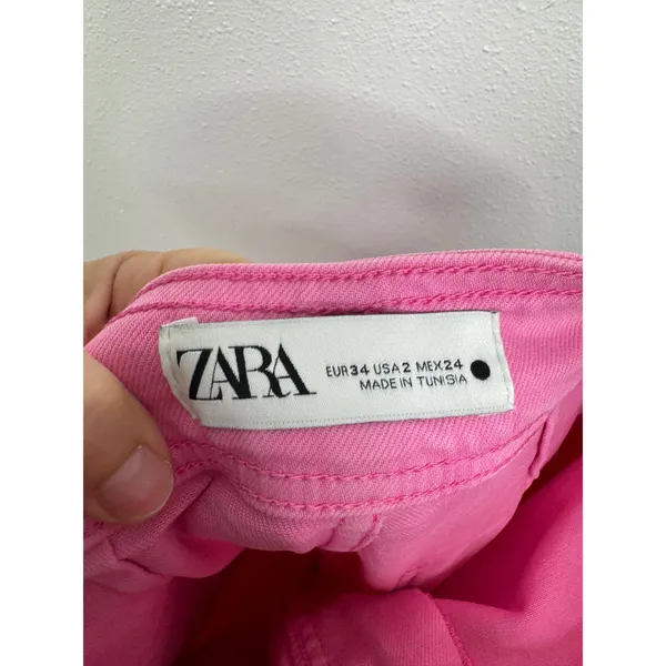 Zara Pink High Waisted Wide Leg Jeans Raw Hem Size‎ 2 Denim Pants - Image 4