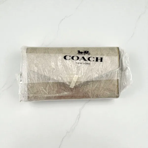 Coach Travel Envelope Wallet In Signature Canvas Khaki White C1962 - Image 6