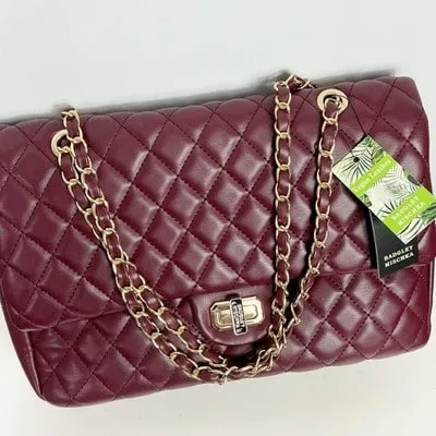 Badgley Mischka Vegan Leather Quilted Messenger Bag Chain Handle Purse - Image 2