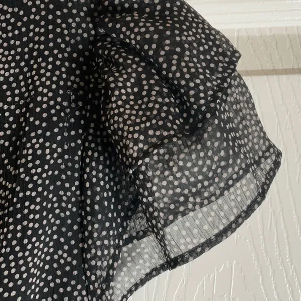 French Kiss Black & White Polka Dot Flutter Sleeve Tiered Ruffle Mini Dress NWT - Image 3