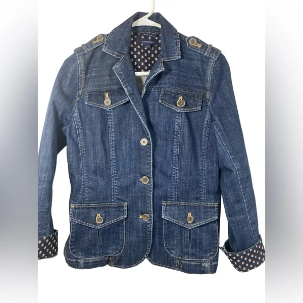 Vintage Inspired Lands’ End Women’s Size 4 Floral Accent Denim Utility Jacket - Image 2
