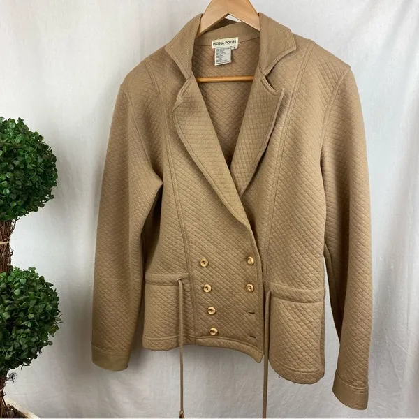 Regina Porter Brown Vintage Quilted Double Breast Long Sleeve Button Jacket S - Image 2