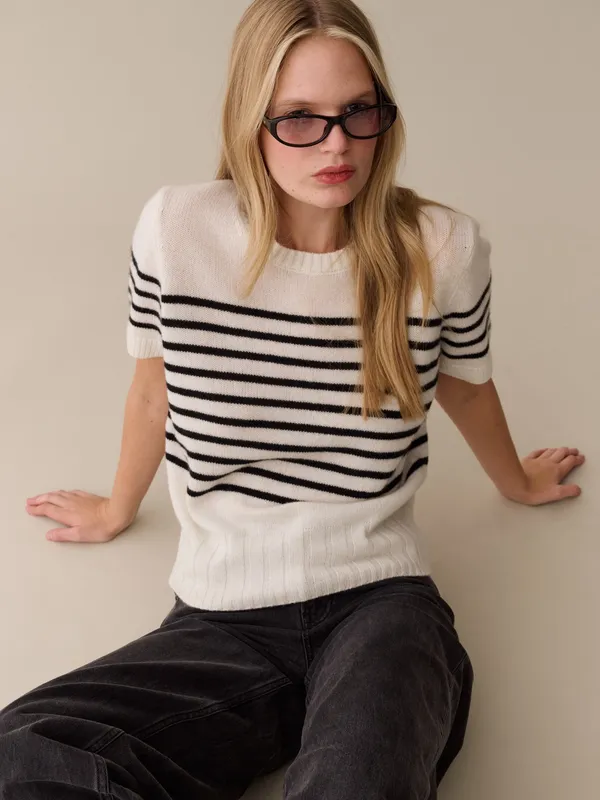 NWT Few Moda Arielle Cashmere Sweater size Small S CAARA Black Cream Stripe - Image 3