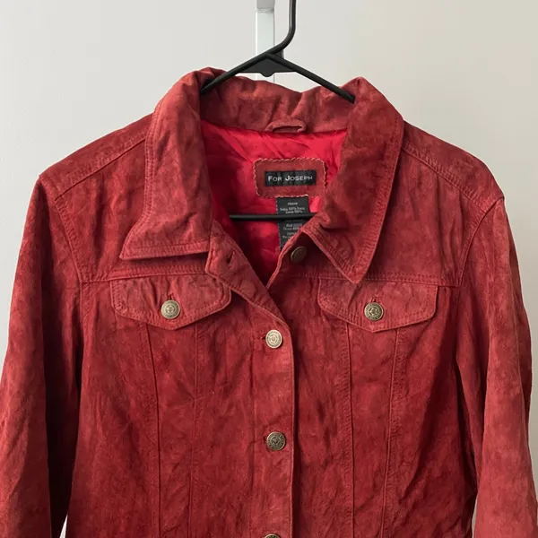 For‎ Joseph Suede Boho Western Trucker Jacket Medium Red Leather Coat B810-236 - Image 2