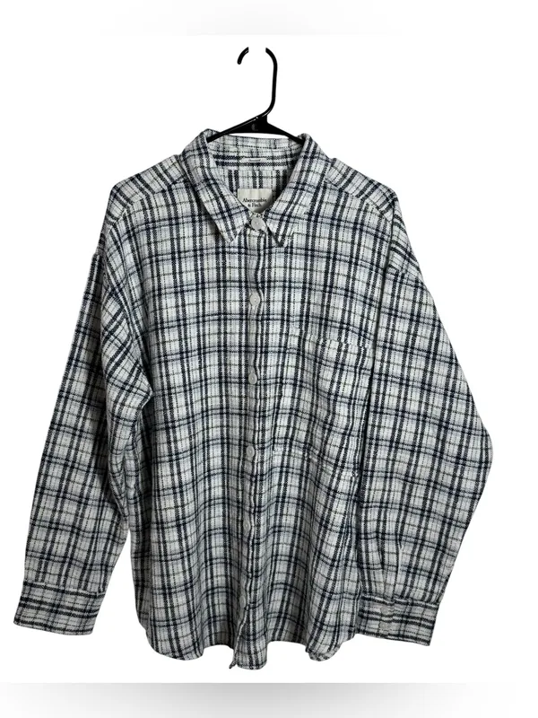 Abercrombie & Fitch Plaid Shirt Jacket Textured Tweed Shacket Oversized XL - Image 2
