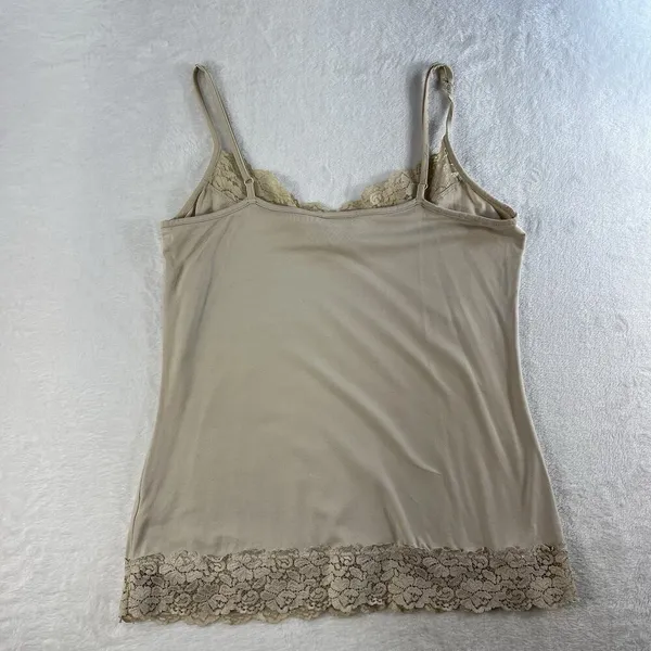 Cato Y2K Vintage Sz M Beige Cami Tank Top Lace Neck Bottom Trim Boho‎ Whimsy Coquette - Image 11