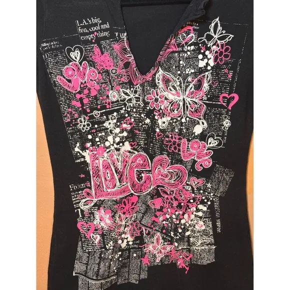 Ransom T-Shirt 2XS Black Pink Graphic Butterfly Y2K‎ 90s McBling Grunge Sleaze - Image 2