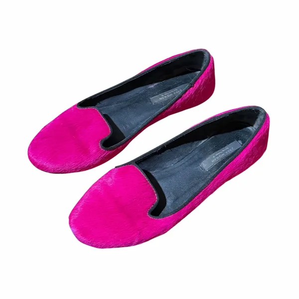 Size 6.5 Zara Woman Hot Pink Calf Hair Loafer Flats - Image 4