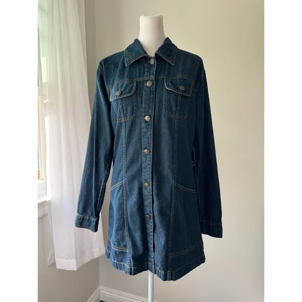Dizzy Lizzy Dark Wash Denim Long Sleeve Collared Button Down Shirt Blue Size L - Image 4