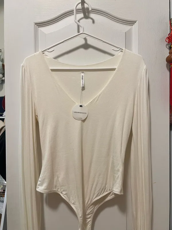 White V-Neck Bodysuit Lulus - Image 2