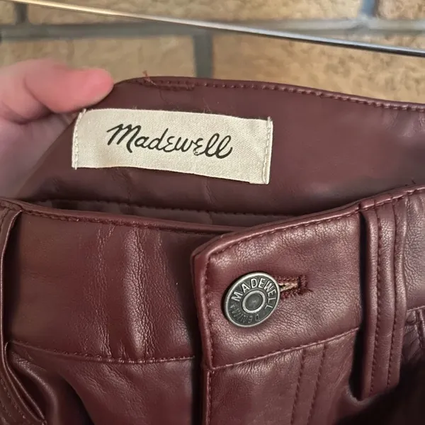 Madewell Perfect Vintage Straight Leg Jean Faux Leather Dark Red Size 26 - Image 4