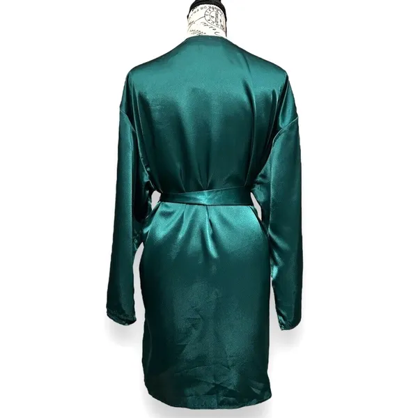Victorias Secret Vintage Emerald Satin Lace Kimono‎ Robe Gold Label Old Money - Image 8