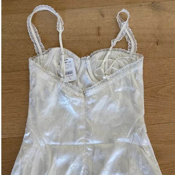 Cotton Candy LA - Satin Jacquard Bustier Mini Dress in Ivory Off White - Image 5