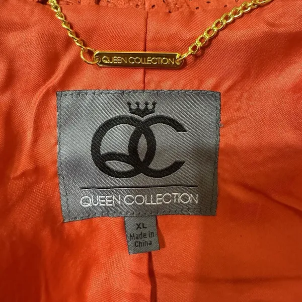 VTG Queen Latifah Shearling Leather Jacket Women XL Orange‎ Queen Biker - Image 4