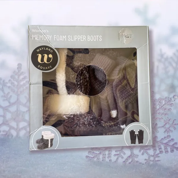 Memory Foam Slipper Boots Set With Gloves Gift Set Gray - Image 2