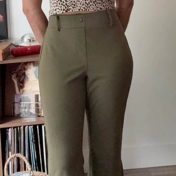 Rewash Olive Green‎ Wide Leg Flare High Waisted Trousers Pants Size M Back - Image 2