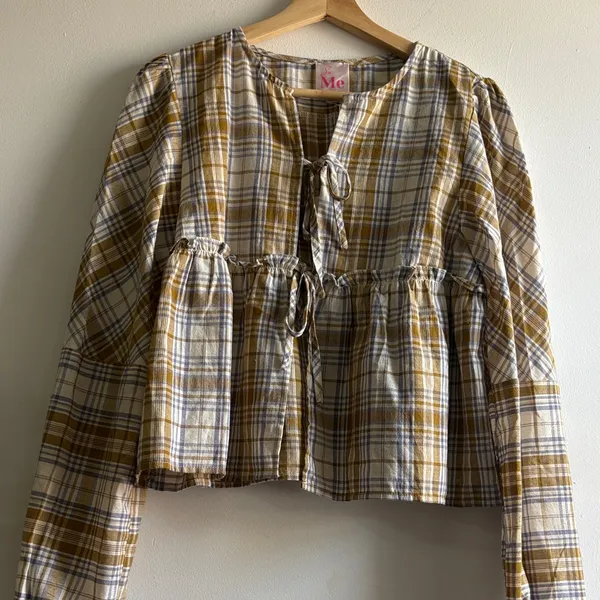 So Me Plaid Blouse in Brown and Cream - Image 2