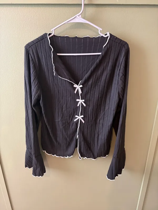 Black Ribbed Knit Pajama Set Size L - Image 2