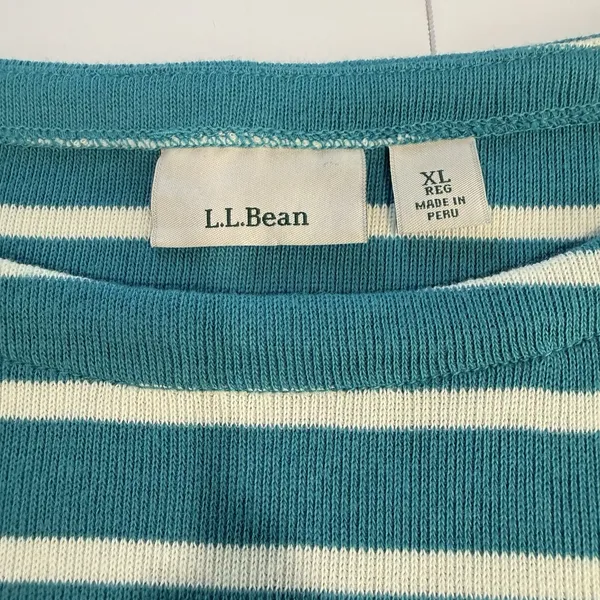 LL Bean Teal Striped Boat Neck 3/4 Sleeves Rib Knit Shirt Size XL - Image 8