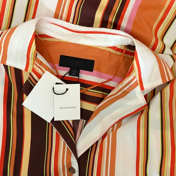 NWT!! ZARA Colorful Striped Buttondown Shirt Top‎ Cotton Notch Collar Small - Image 10