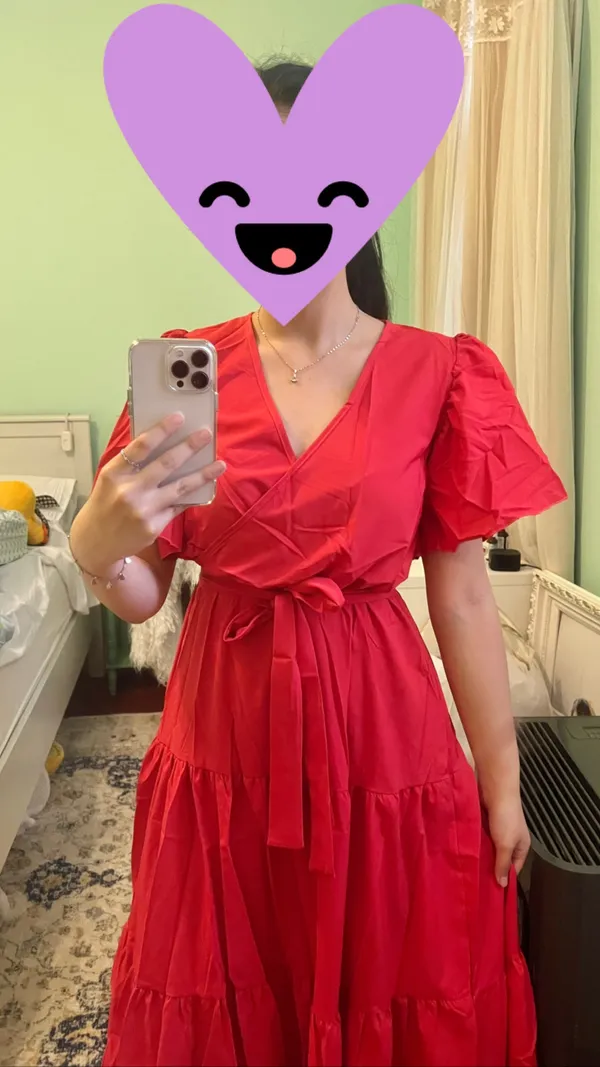Boutique Bright Red V-neck Flutter Sleeve Midi Dress - Image 6