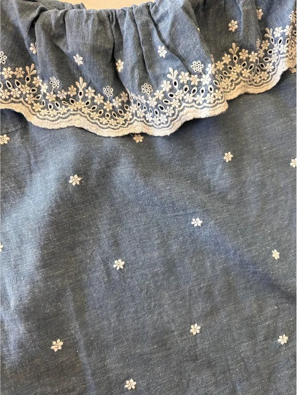 Sézane Embroidered Francesca Blouse Blue Chambray Women’s size 36 US 4 Small - Image 5