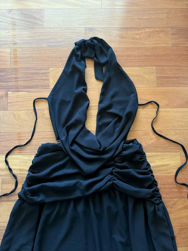 Peppermayo Black Elysia Chiffon Cowl Neck Halter Asymmetrical Hem Dress - Image 7